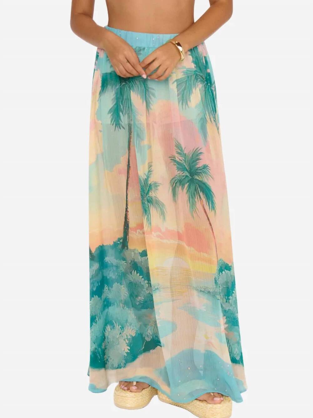 NEW SHOW ME YOUR MUMU miles away maxi skirt in sunset cove chiffon